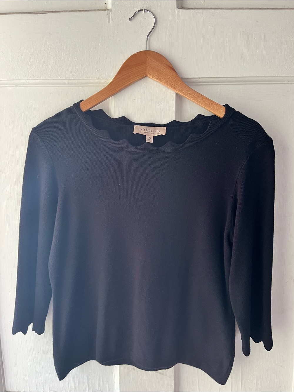 Philosophy Black Scallop Neck Long Sleeve Top